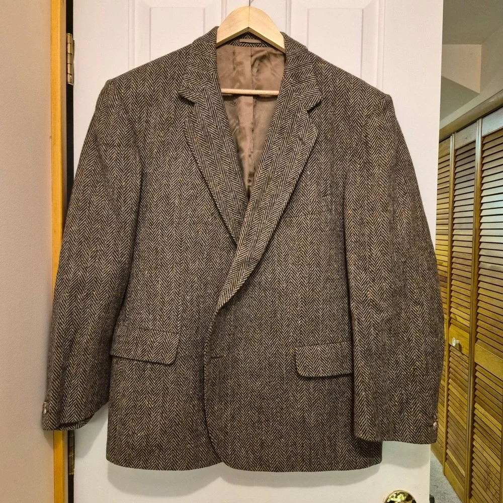 Magee Donegal Tweed Blazer Mens Brown Herringbone Handwoven Wool Jacket Ireland